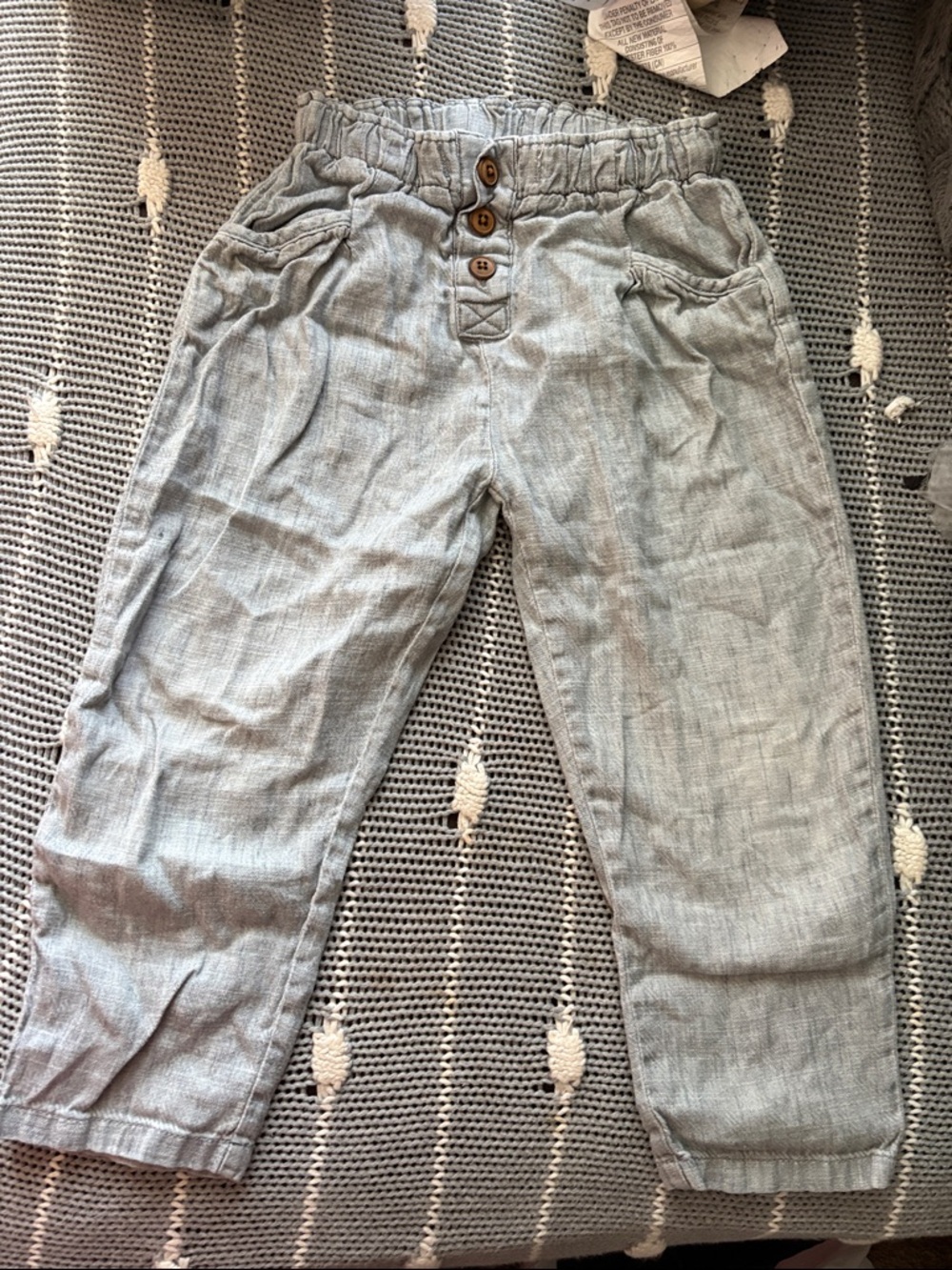 Boys Zara Light Gray Pull-On Linen-Blend Pants